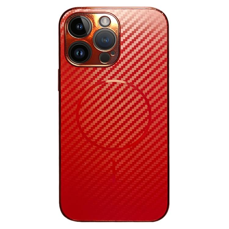 For iPhone 13 Pro Plating Carbon Fiber MagSafe Full Coverage Phone Case
