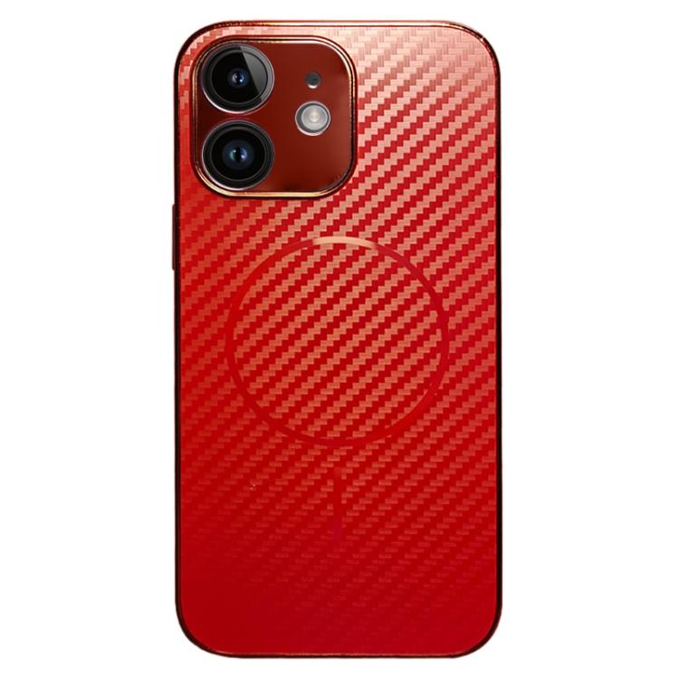 For iPhone 12 Plating Carbon Fiber MagSafe Full Coverage Phone Case
