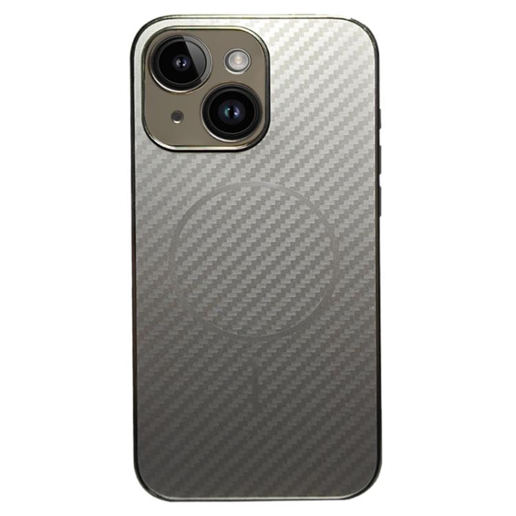 For iPhone 14 Plus Plating Carbon Fiber MagSafe Full Coverage Phone Case