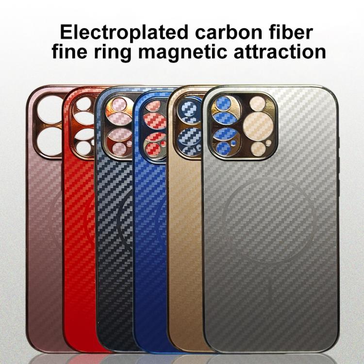 For iPhone 15 Pro Max Plating Carbon Fiber MagSafe Full Coverage Phone Case