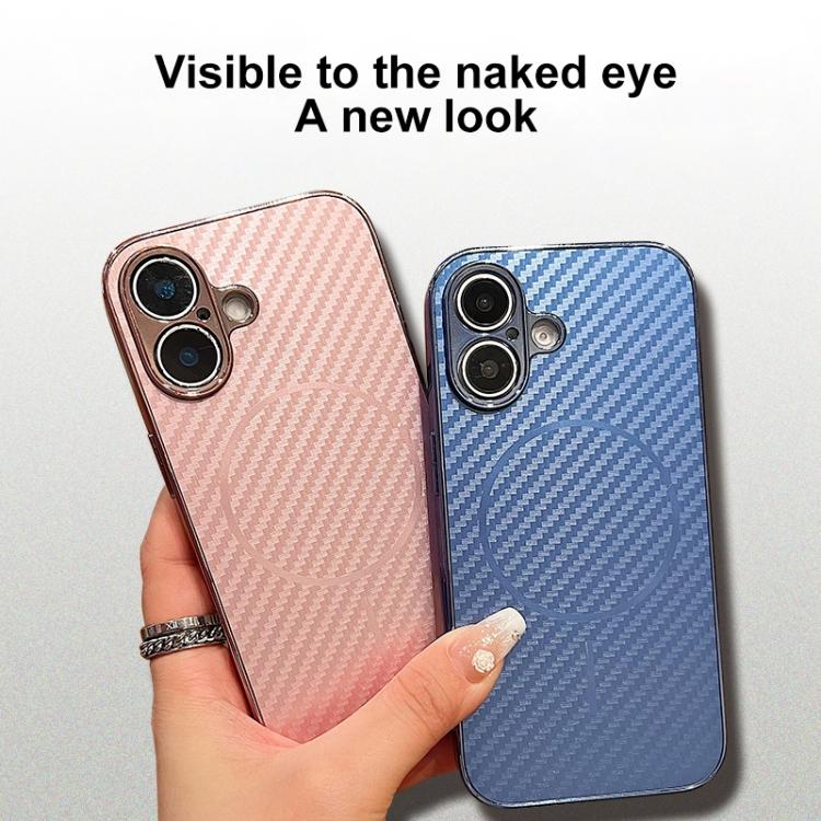 For iPhone 14 Plating Carbon Fiber MagSafe Full Coverage Phone Case