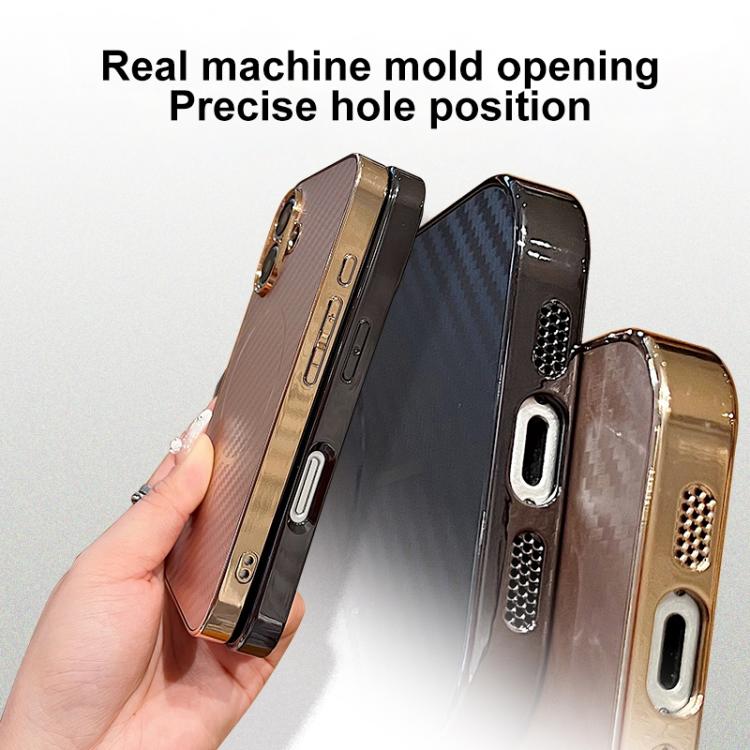 For iPhone 14 Plating Carbon Fiber MagSafe Full Coverage Phone Case