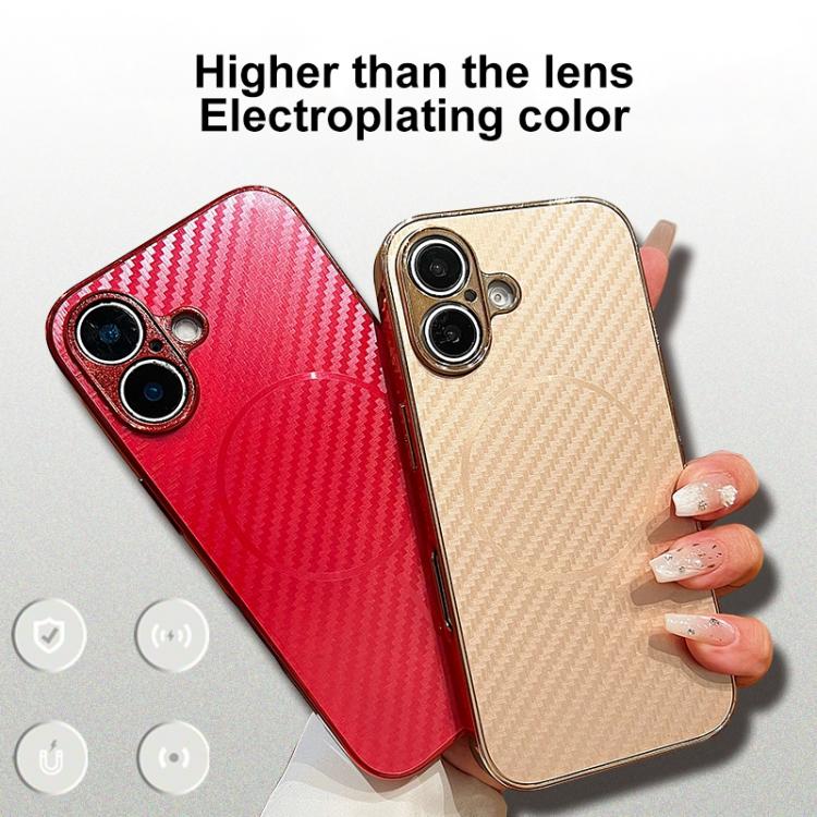 For iPhone 14 Plating Carbon Fiber MagSafe Full Coverage Phone Case