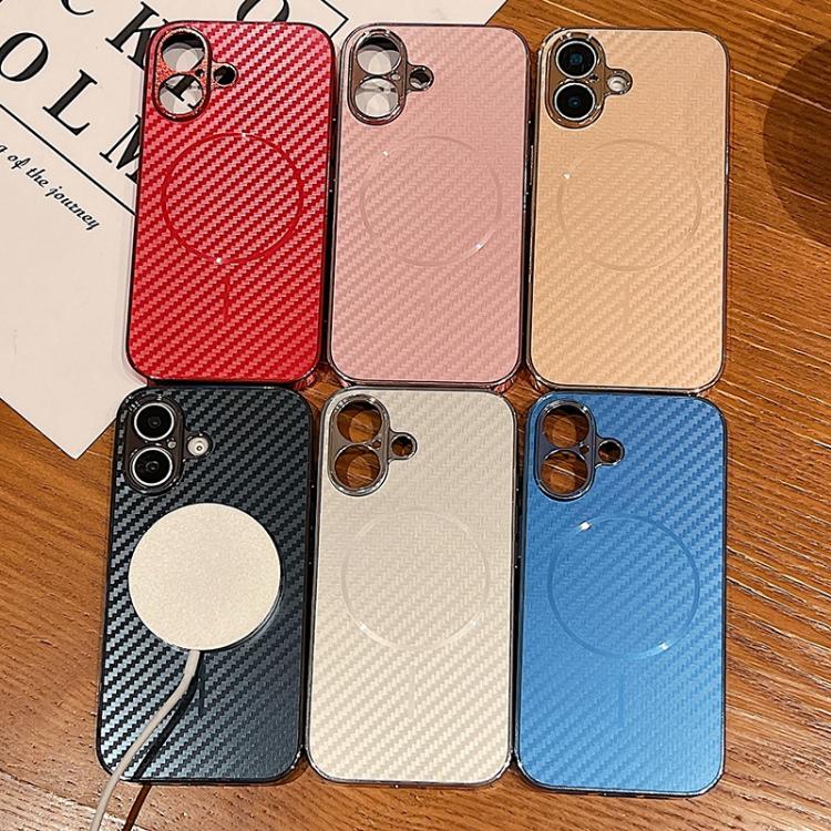 For iPhone 14 Plating Carbon Fiber MagSafe Full Coverage Phone Case