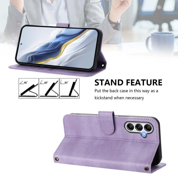 For Samsung Galaxy M14 5G Global Line Splicing Buckle Retro Leather Phone Case