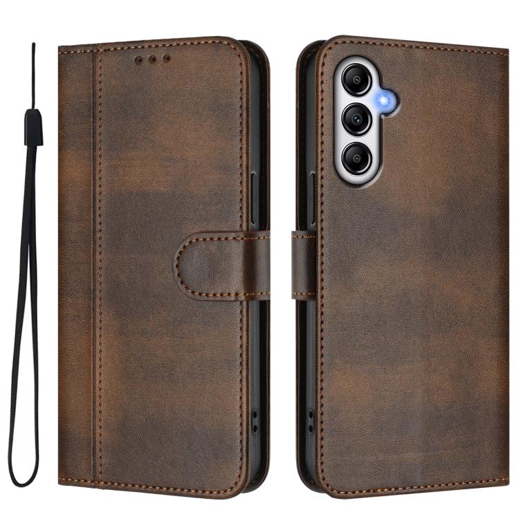 For Samsung Galaxy M14 5G Global Line Splicing Buckle Retro Leather Phone Case