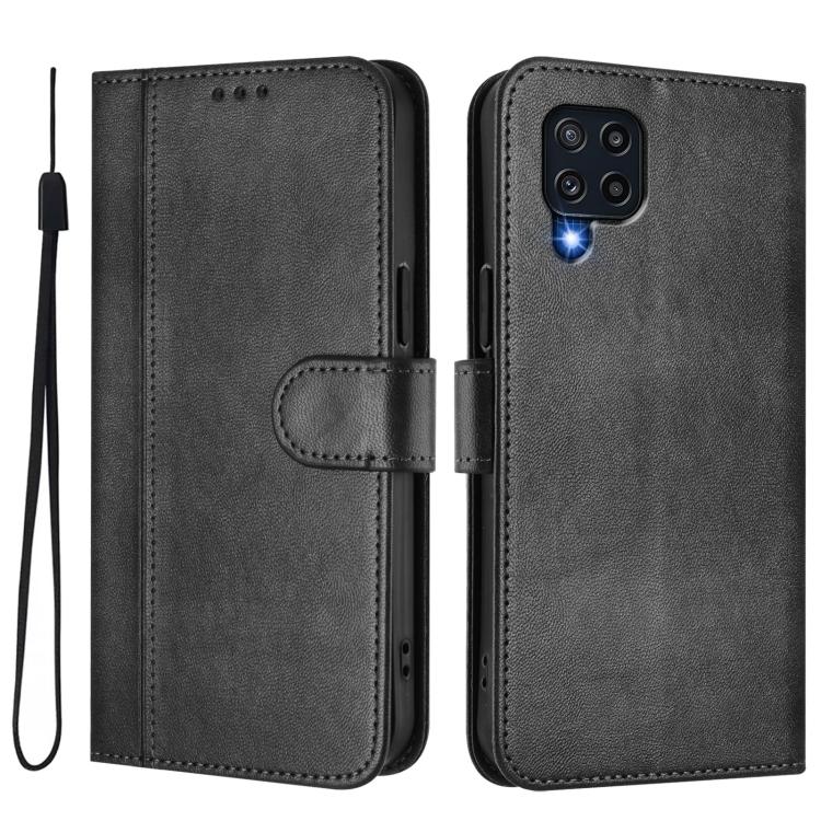 For Samsung Galaxy M32 4G / M22 Line Splicing Buckle Retro Leather Phone Case