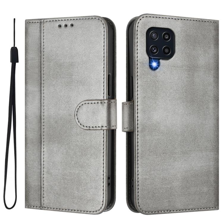 For Samsung Galaxy M32 4G / M22 Line Splicing Buckle Retro Leather Phone Case