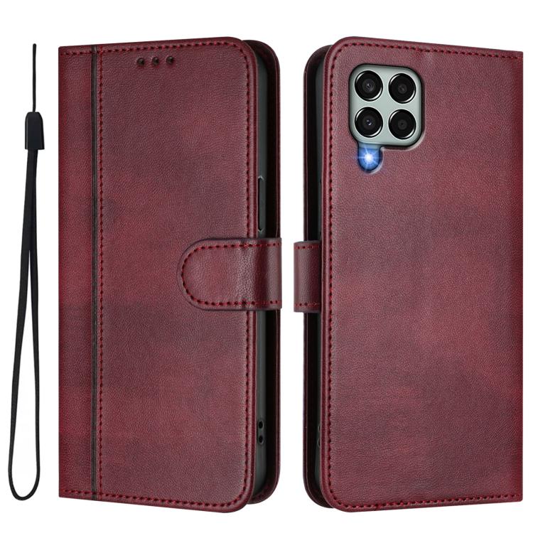 For Samsung Galaxy M33 5G Global Line Splicing Buckle Retro Leather Phone Case