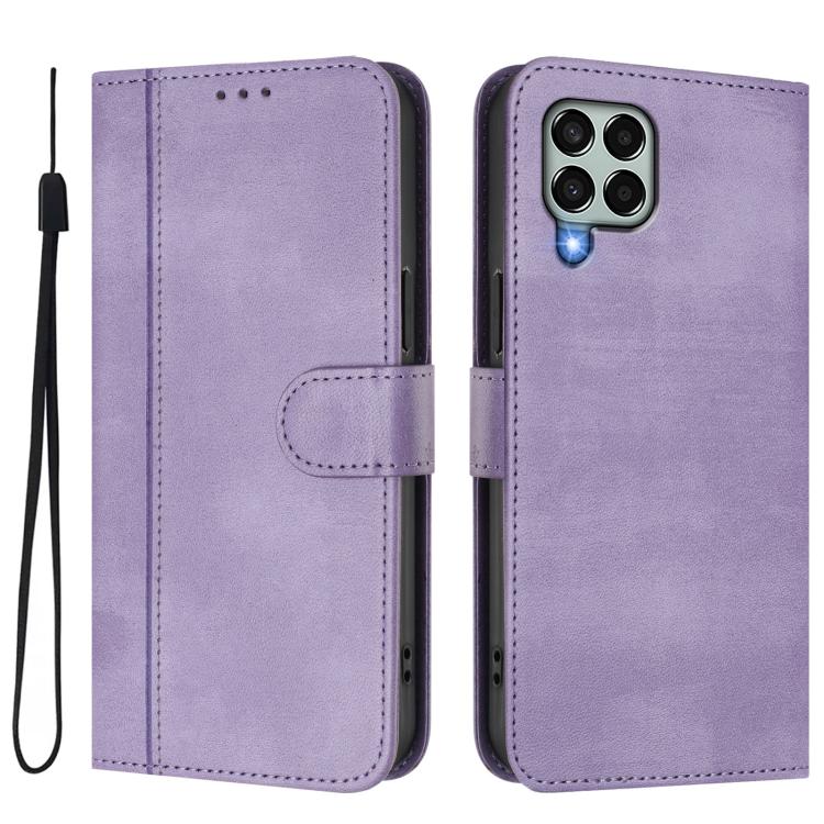 For Samsung Galaxy M33 5G Global Line Splicing Buckle Retro Leather Phone Case