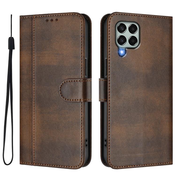 For Samsung Galaxy M33 5G Global Line Splicing Buckle Retro Leather Phone Case
