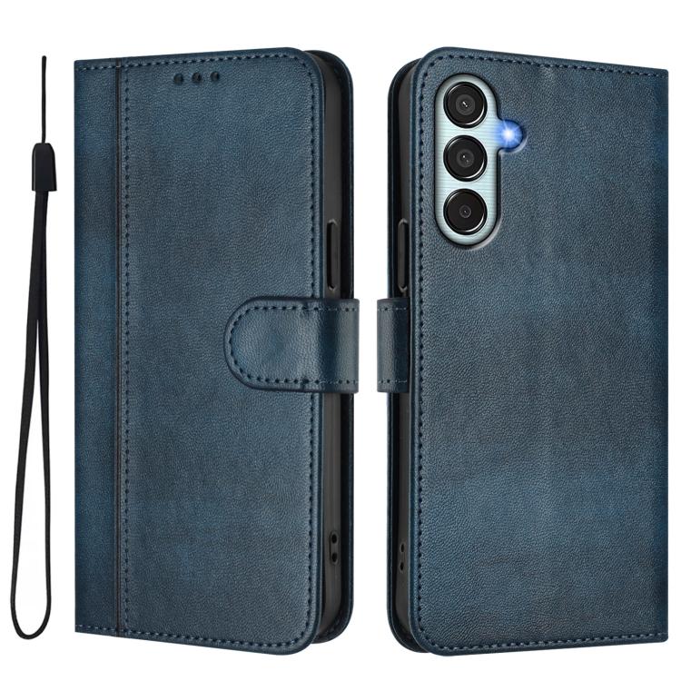 For Samsung Galaxy M52 Line Splicing Buckle Retro Leather Phone Case