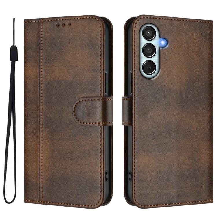 For Samsung Galaxy M52 Line Splicing Buckle Retro Leather Phone Case