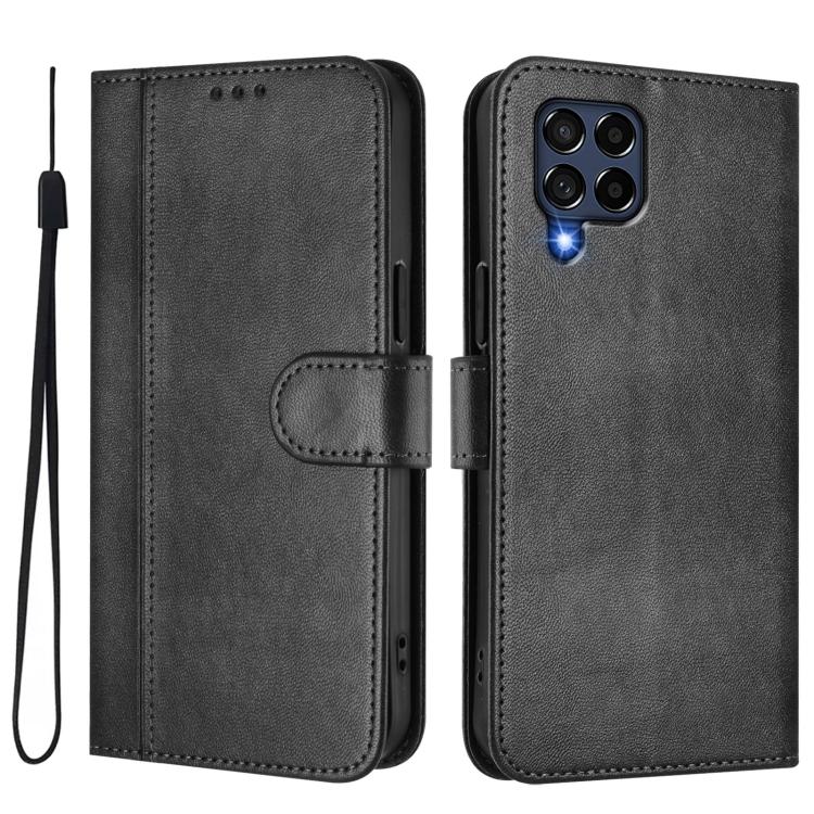 For Samsung Galaxy M53 5G Line Splicing Buckle Retro Leather Phone Case