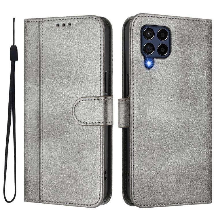 For Samsung Galaxy M53 5G Line Splicing Buckle Retro Leather Phone Case