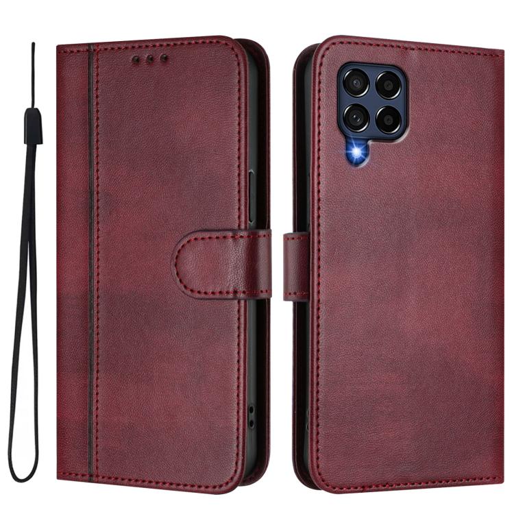 For Samsung Galaxy M53 5G Line Splicing Buckle Retro Leather Phone Case
