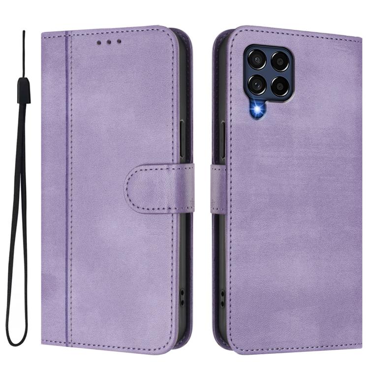 For Samsung Galaxy M53 5G Line Splicing Buckle Retro Leather Phone Case