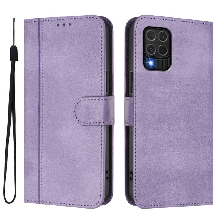 For Samsung Galaxy M62 / F64 4G Line Splicing Buckle Retro Leather Phone Case