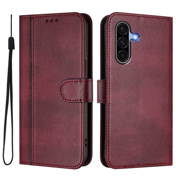 For Galaxy A56 5G Line Splicing Buckle Retro Leather Phone Case