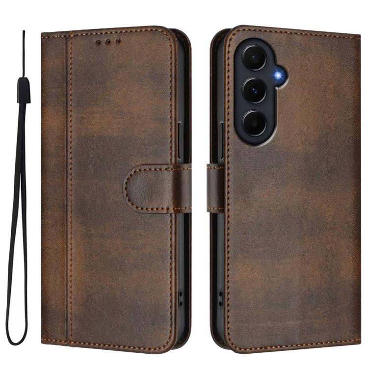 For Galaxy A55 5G Global Line Splicing Buckle Retro Leather Phone Case