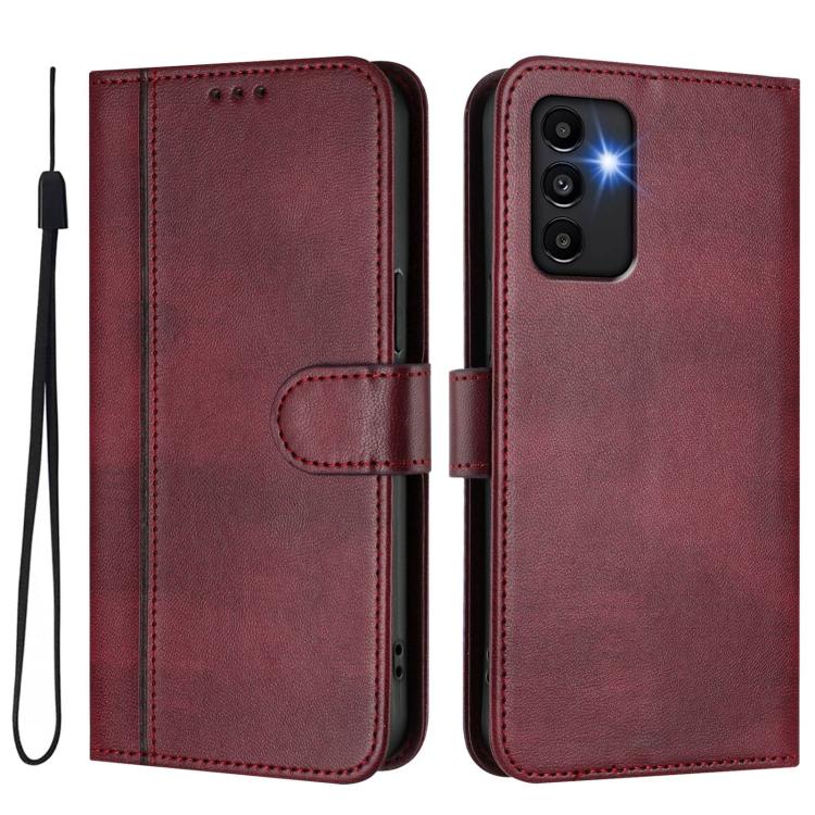 For Galaxy A13 / A04s / A04 4G Line Splicing Buckle Retro Leather Phone Case