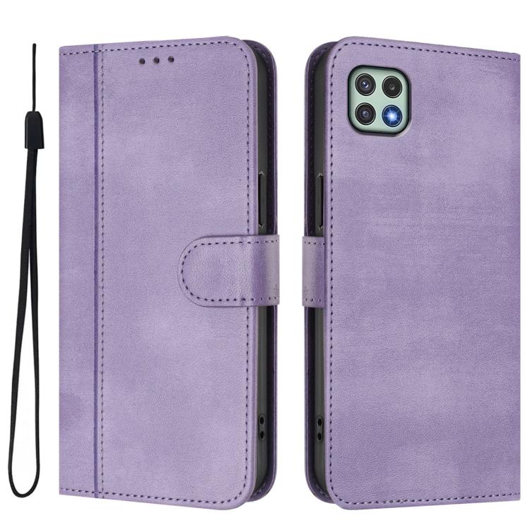 For Galaxy A22 5G / F42 5G Line Splicing Buckle Retro Leather Phone Case
