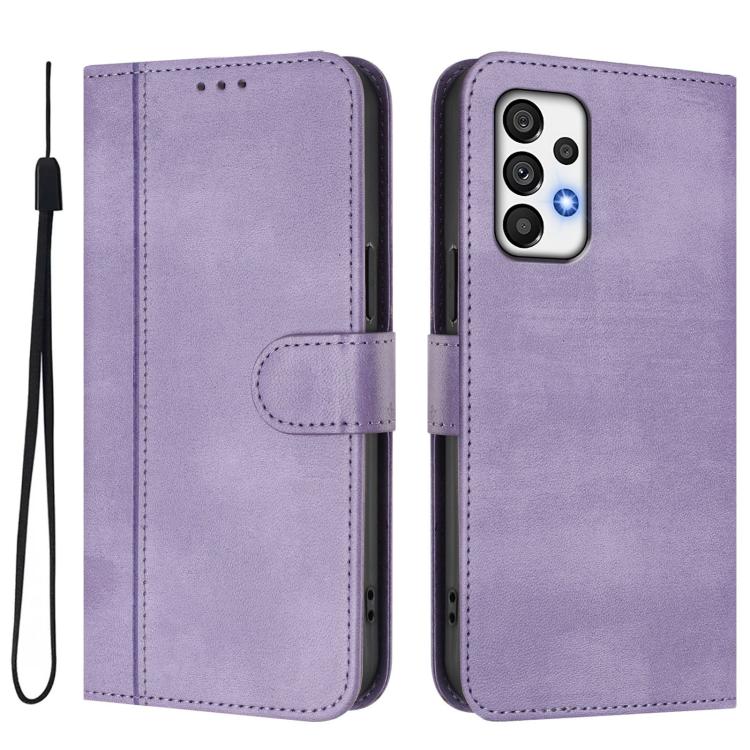 For Galaxy A73 5G Line Splicing Buckle Retro Leather Phone Case