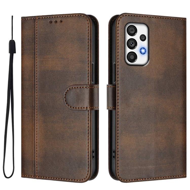 For Galaxy A73 5G Line Splicing Buckle Retro Leather Phone Case