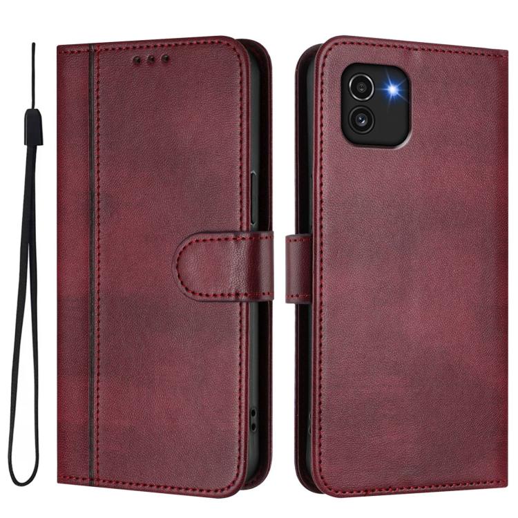 For Galaxy A03 166mm Line Splicing Buckle Retro Leather Phone Case