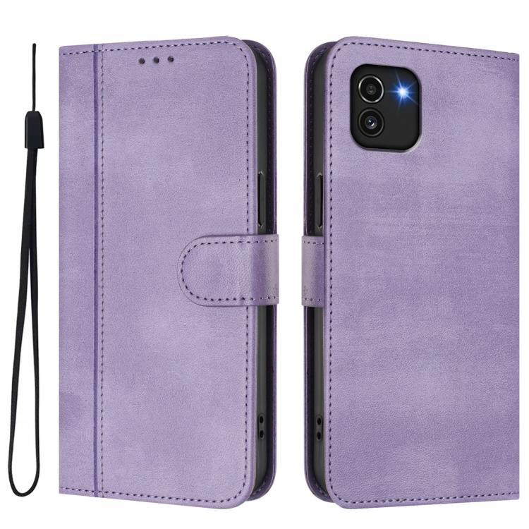 For Galaxy A03 166mm Line Splicing Buckle Retro Leather Phone Case