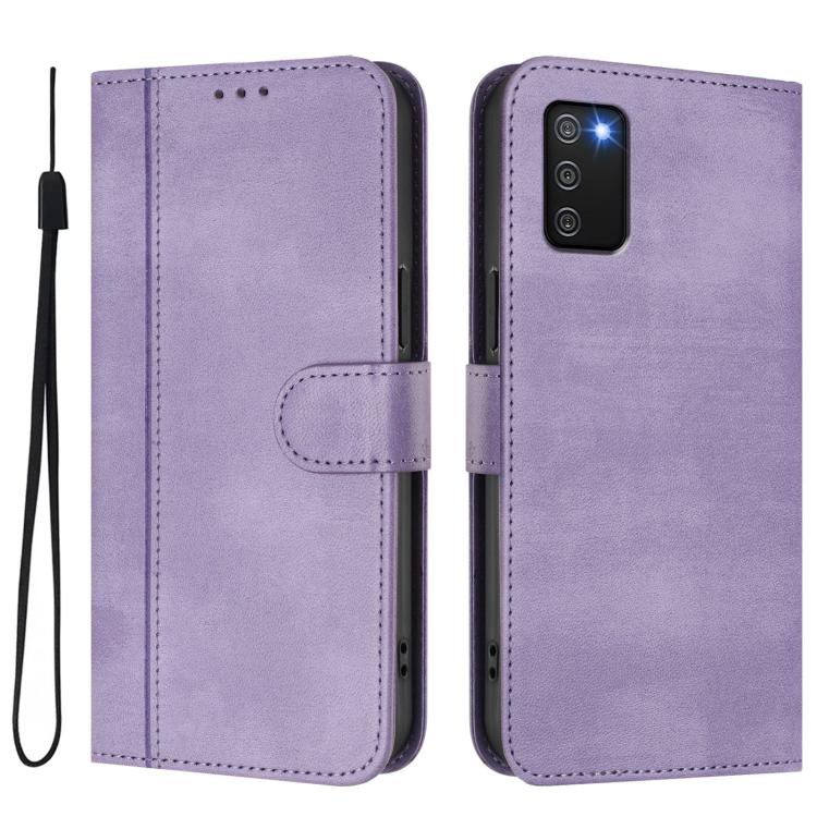 For Galaxy A03s 165.8mm Line Splicing Buckle Retro Leather Phone Case