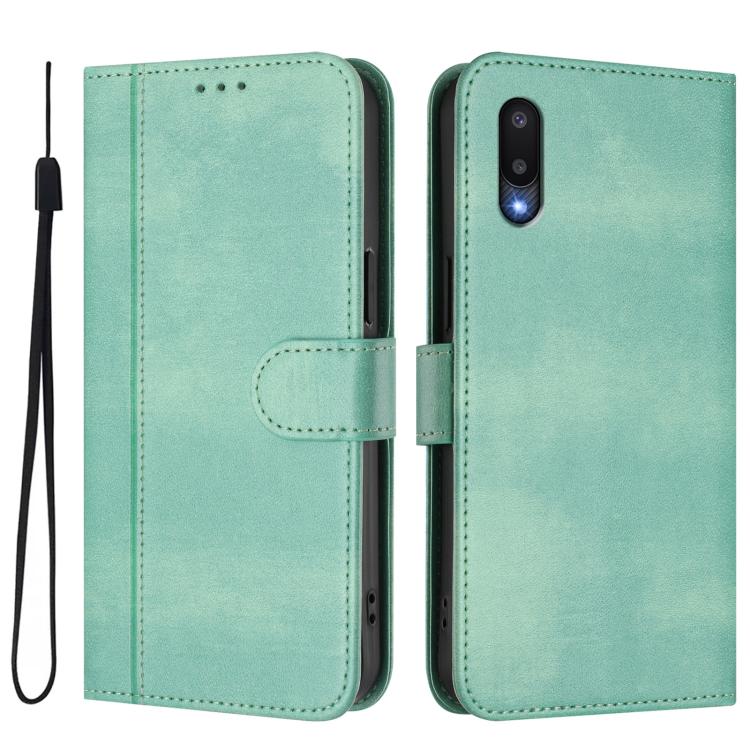 For Galaxy A02 / M02 Line Splicing Buckle Retro Leather Phone Case