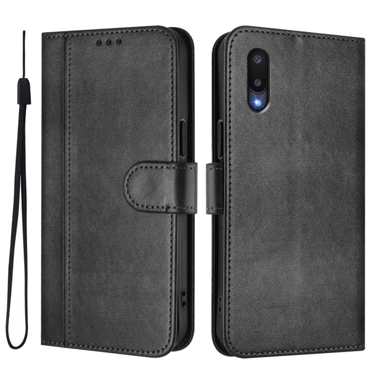 For Galaxy A02 / M02 Line Splicing Buckle Retro Leather Phone Case