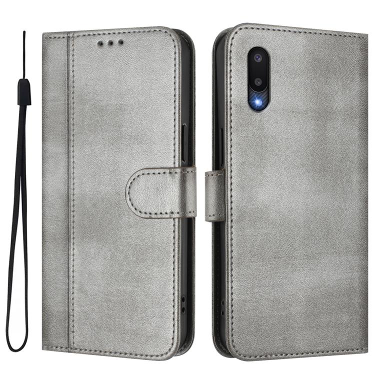 For Galaxy A02 / M02 Line Splicing Buckle Retro Leather Phone Case
