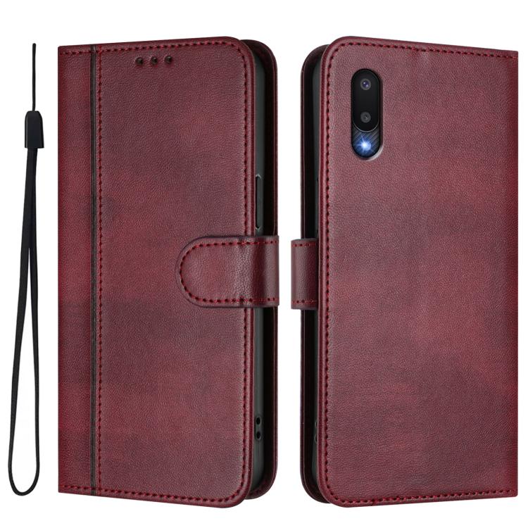 For Galaxy A02 / M02 Line Splicing Buckle Retro Leather Phone Case
