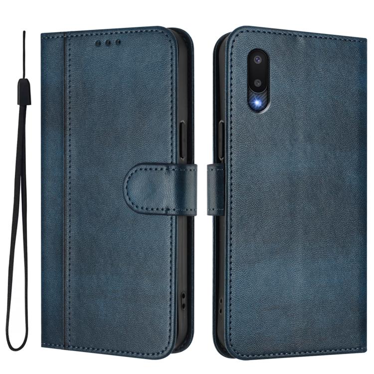 For Galaxy A02 / M02 Line Splicing Buckle Retro Leather Phone Case