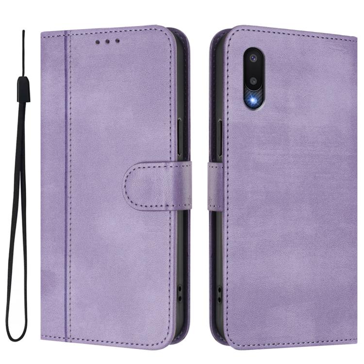 For Galaxy A02 / M02 Line Splicing Buckle Retro Leather Phone Case