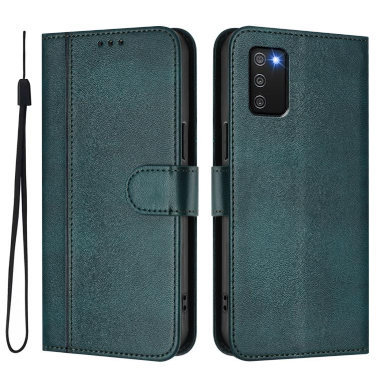 For Galaxy A02s 166mm Line Splicing Buckle Retro Leather Phone Case