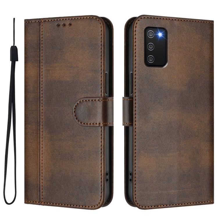For Galaxy A02s 166mm Line Splicing Buckle Retro Leather Phone Case