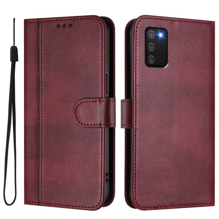 For Galaxy A02s 164mm Line Splicing Buckle Retro Leather Phone Case