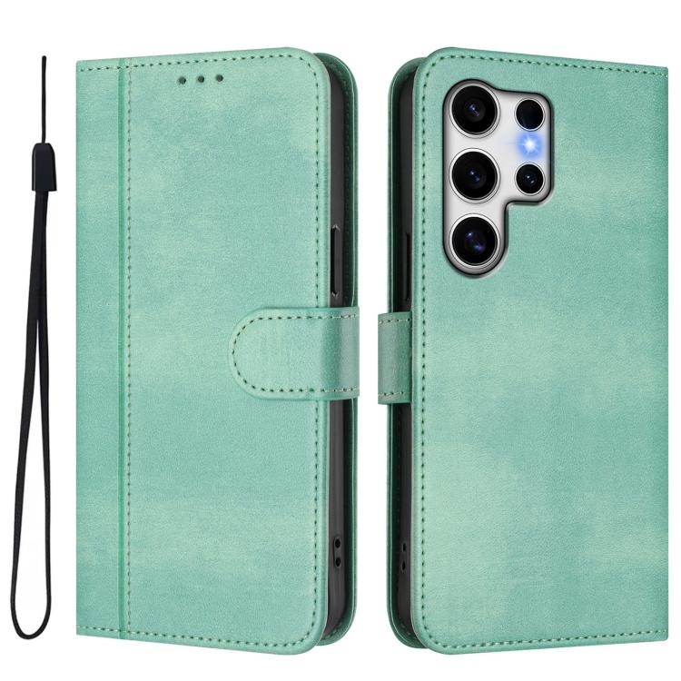 For Samsung Galaxy S25 Ultra 5G Line Splicing Buckle Retro Leather Phone Case