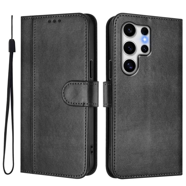 For Samsung Galaxy S25 Ultra 5G Line Splicing Buckle Retro Leather Phone Case