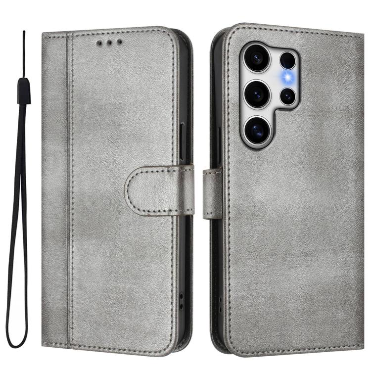 For Samsung Galaxy S25 Ultra 5G Line Splicing Buckle Retro Leather Phone Case