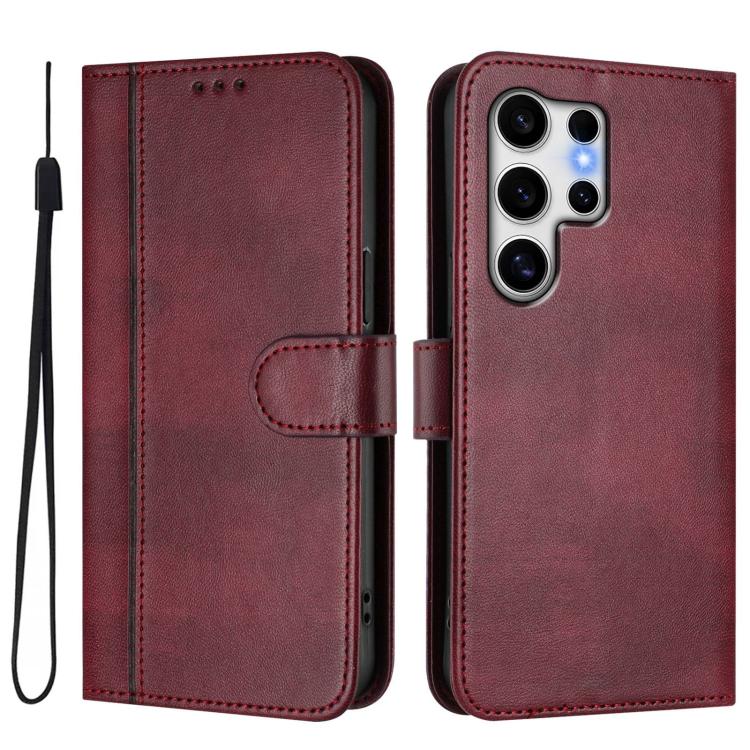 For Samsung Galaxy S25 Ultra 5G Line Splicing Buckle Retro Leather Phone Case