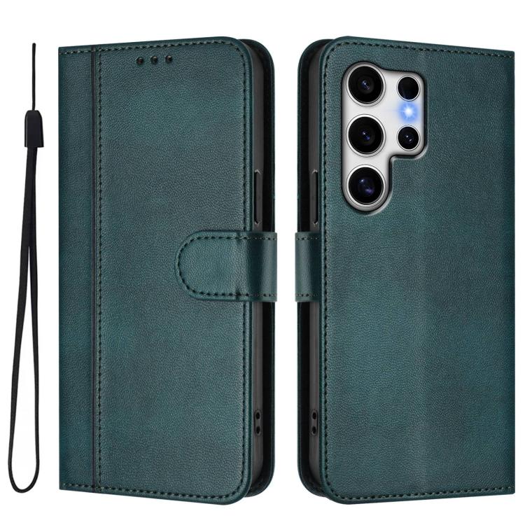 For Samsung Galaxy S25 Ultra 5G Line Splicing Buckle Retro Leather Phone Case