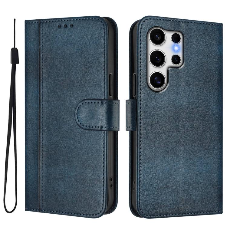 For Samsung Galaxy S25 Ultra 5G Line Splicing Buckle Retro Leather Phone Case