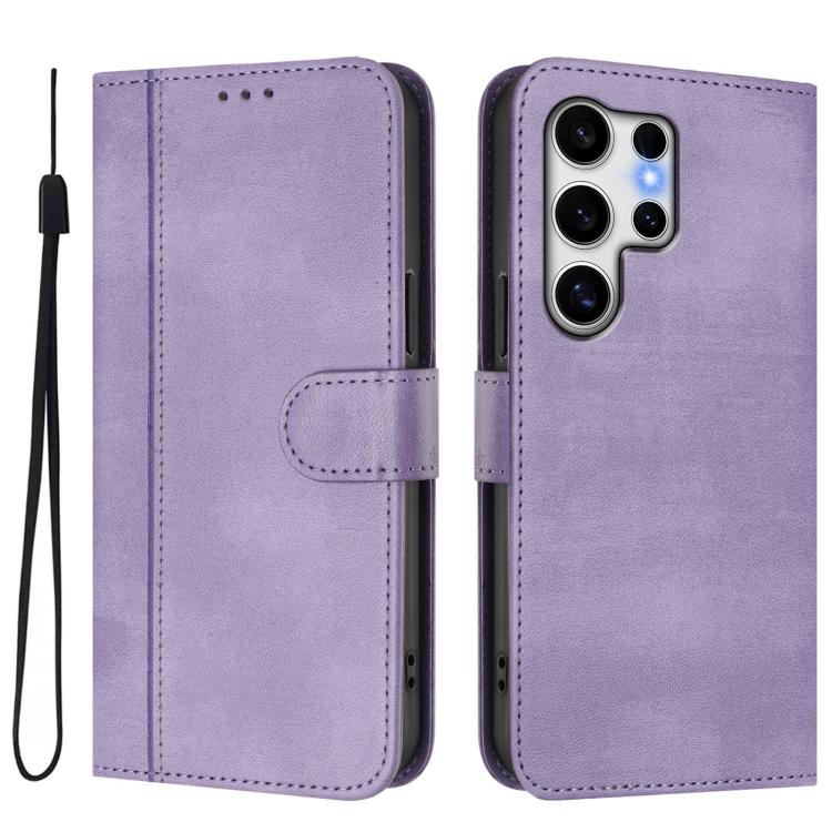 For Samsung Galaxy S25 Ultra 5G Line Splicing Buckle Retro Leather Phone Case