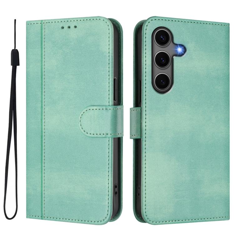 For Samsung Galaxy S25 / S24 5G Line Splicing Buckle Retro Leather Phone Case
