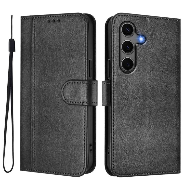 For Samsung Galaxy S25 / S24 5G Line Splicing Buckle Retro Leather Phone Case