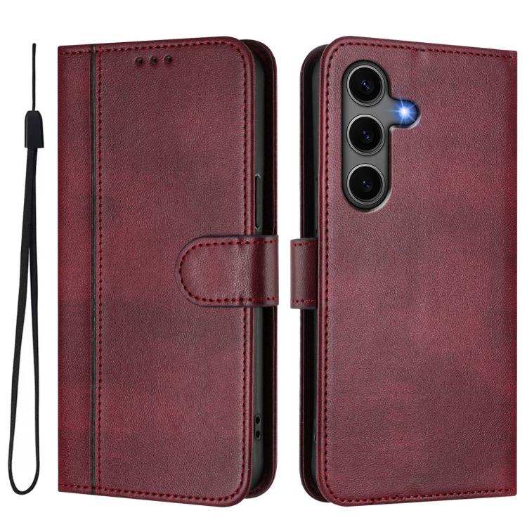 For Samsung Galaxy S25 / S24 5G Line Splicing Buckle Retro Leather Phone Case